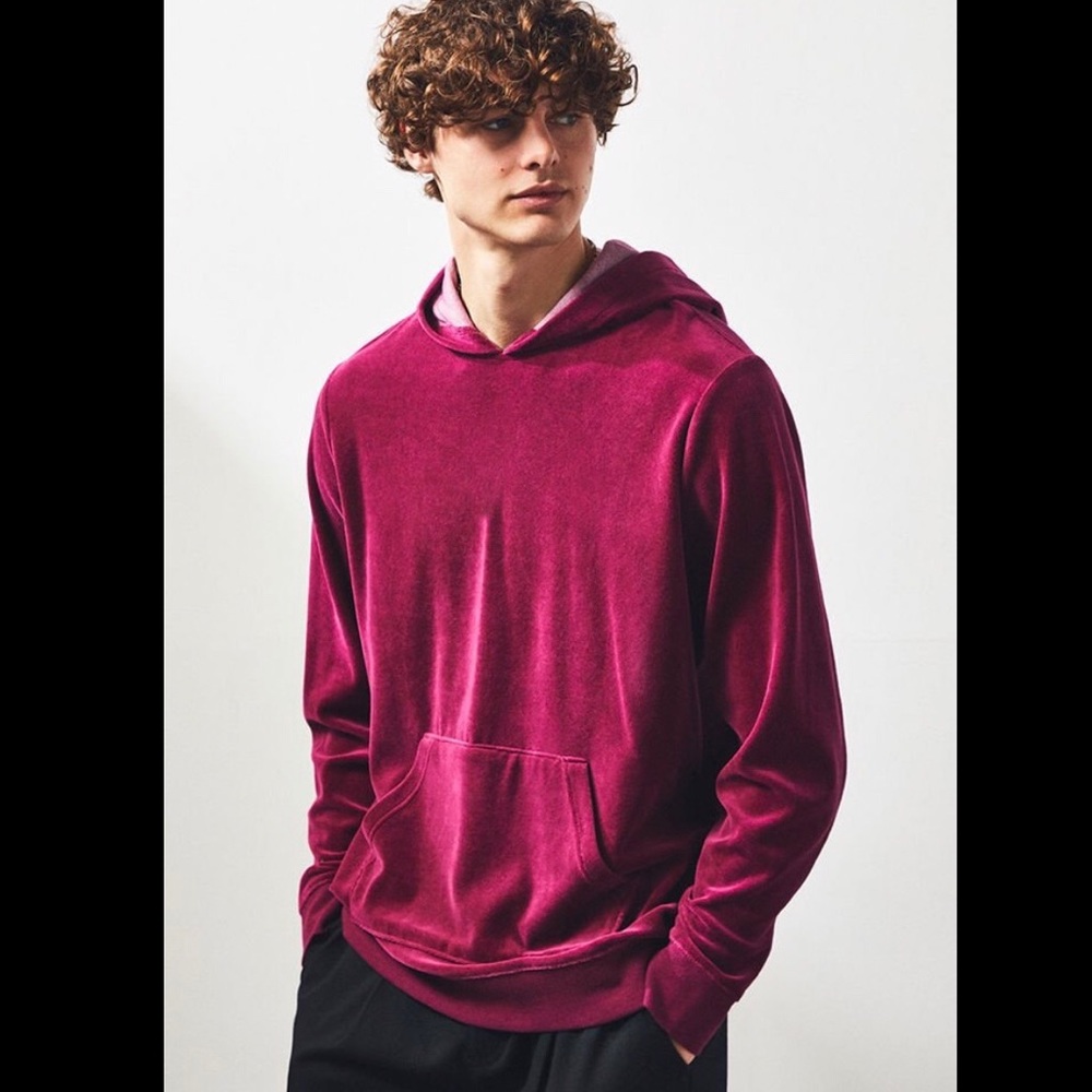 Pacsun burgundy and navy velvet hoodie - Picture 2 of 8